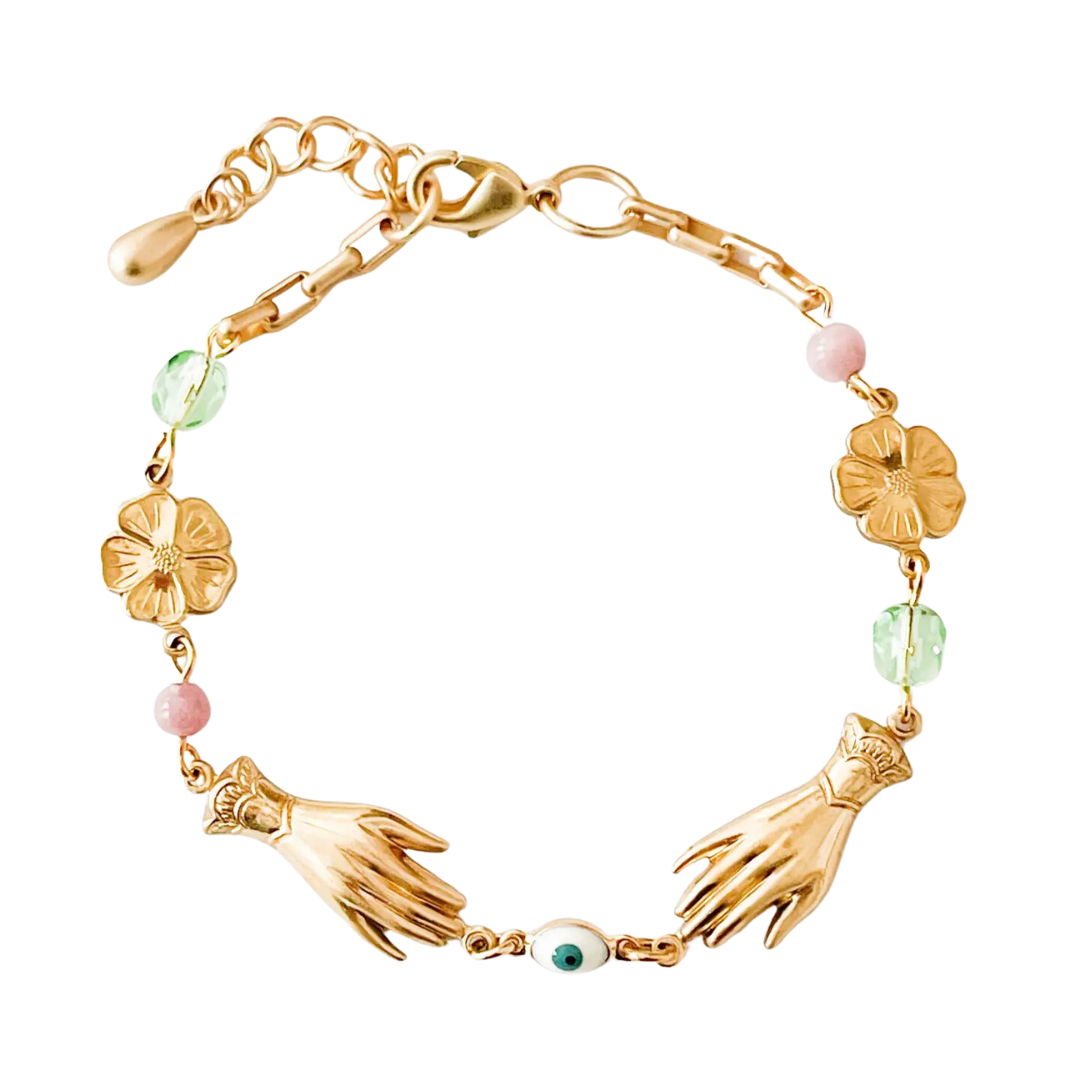 Adjustable Pastel and Flower Charm Bracelet For Spring