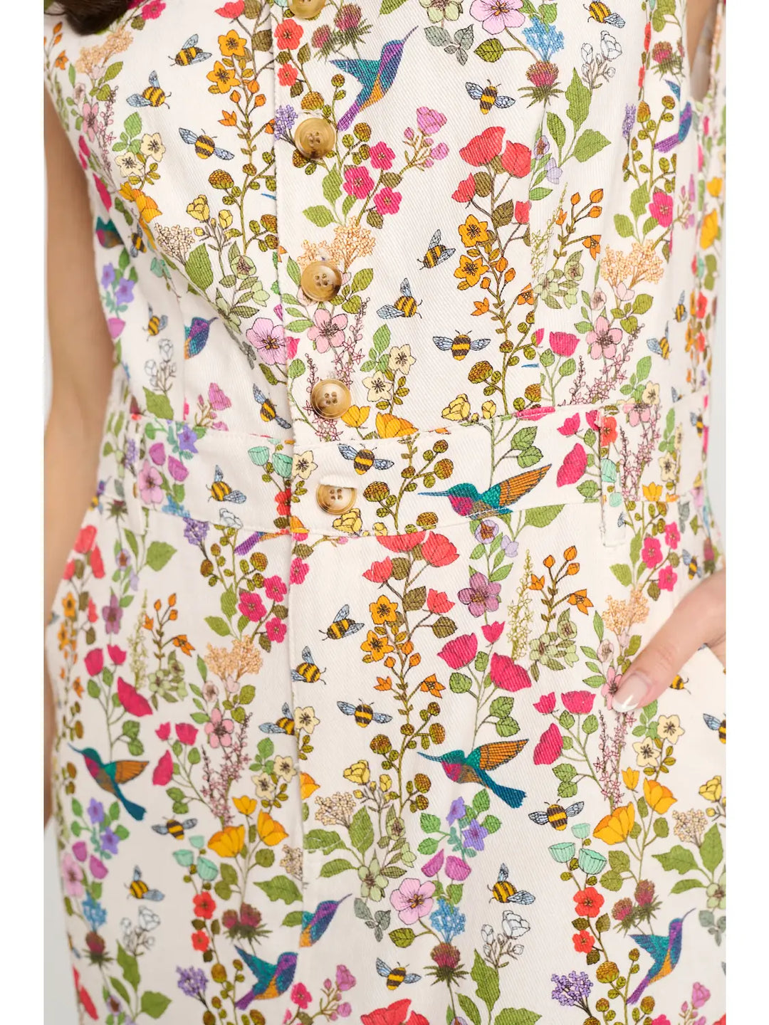 Floral Hummingbird Print Midi Dress