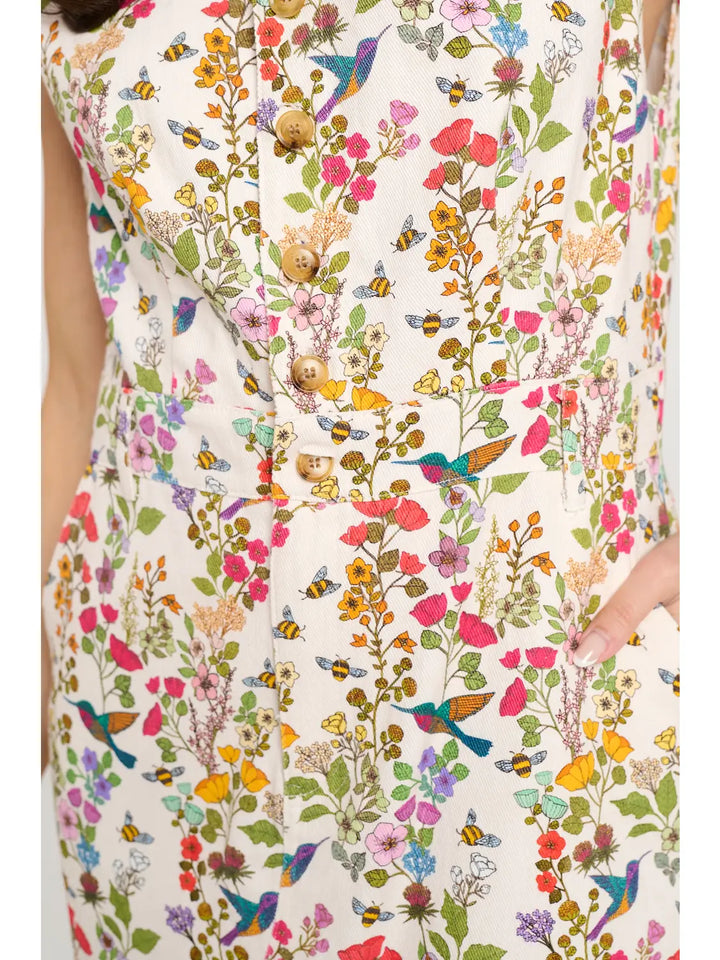 Floral Hummingbird Print Midi Dress