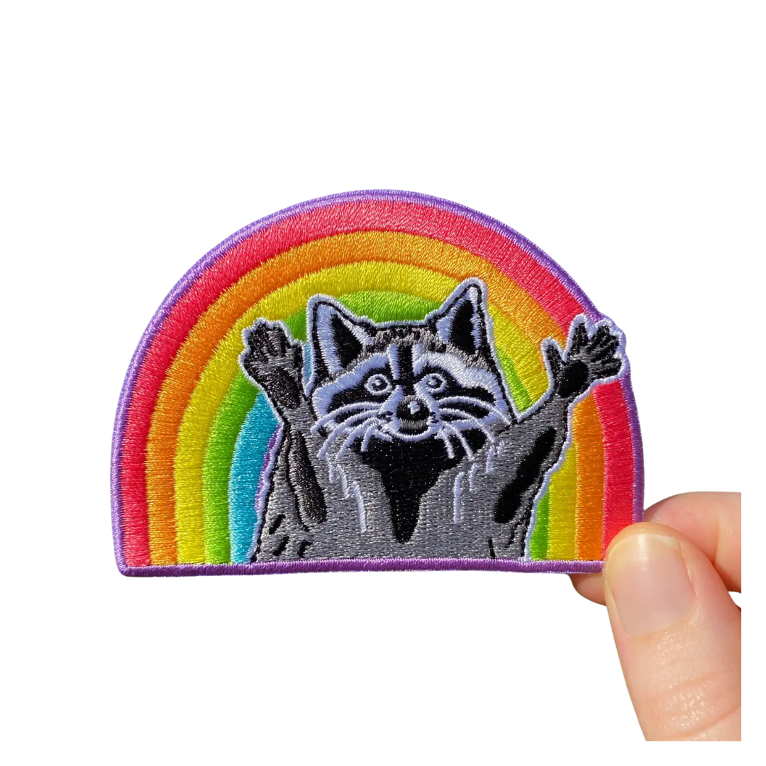 Rainbow Raccoon Iron-On Embroidered Patch