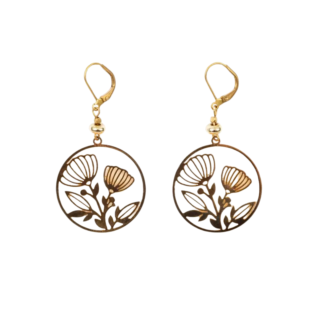 Circle Frame Flower Earrings