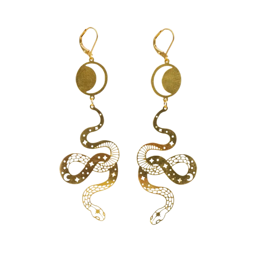 Celestial Snake Earrings - Gold