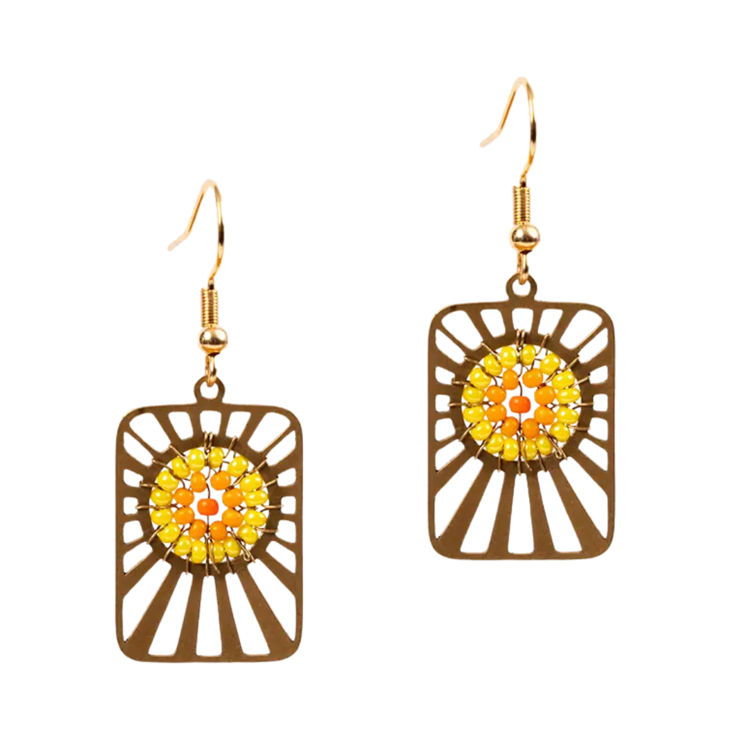 Beaded & Brass Sunburst Earrings