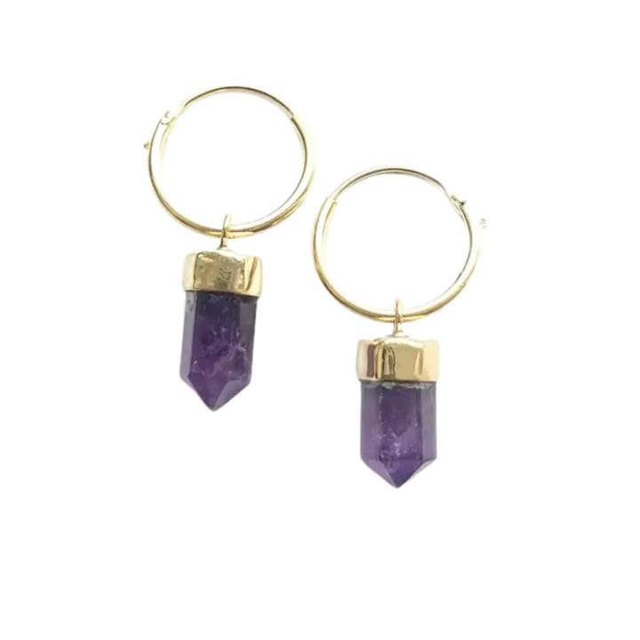 Brass Stone Point Mini Hoop Earrings
