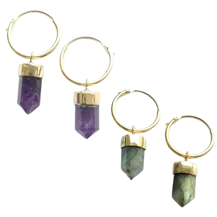 Brass Stone Point Mini Hoop Earrings