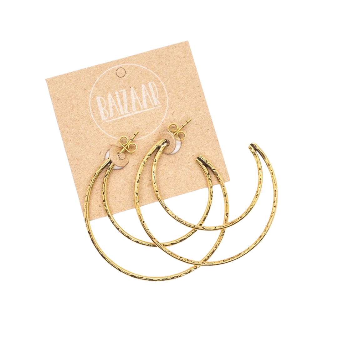 Brass Open Crescent Earrings