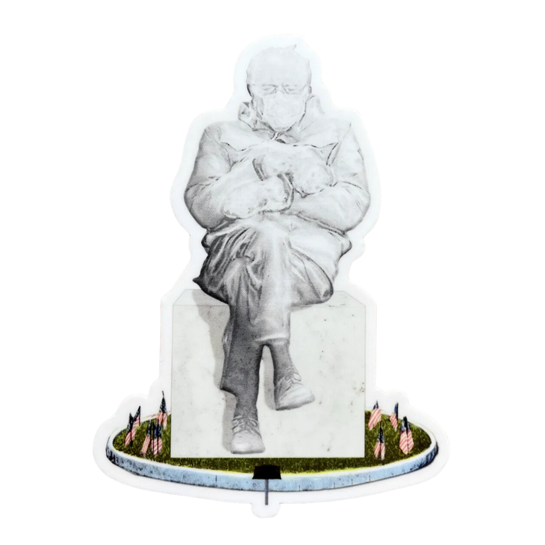 Bernie Sanders Mittens Statue Funny Sticker