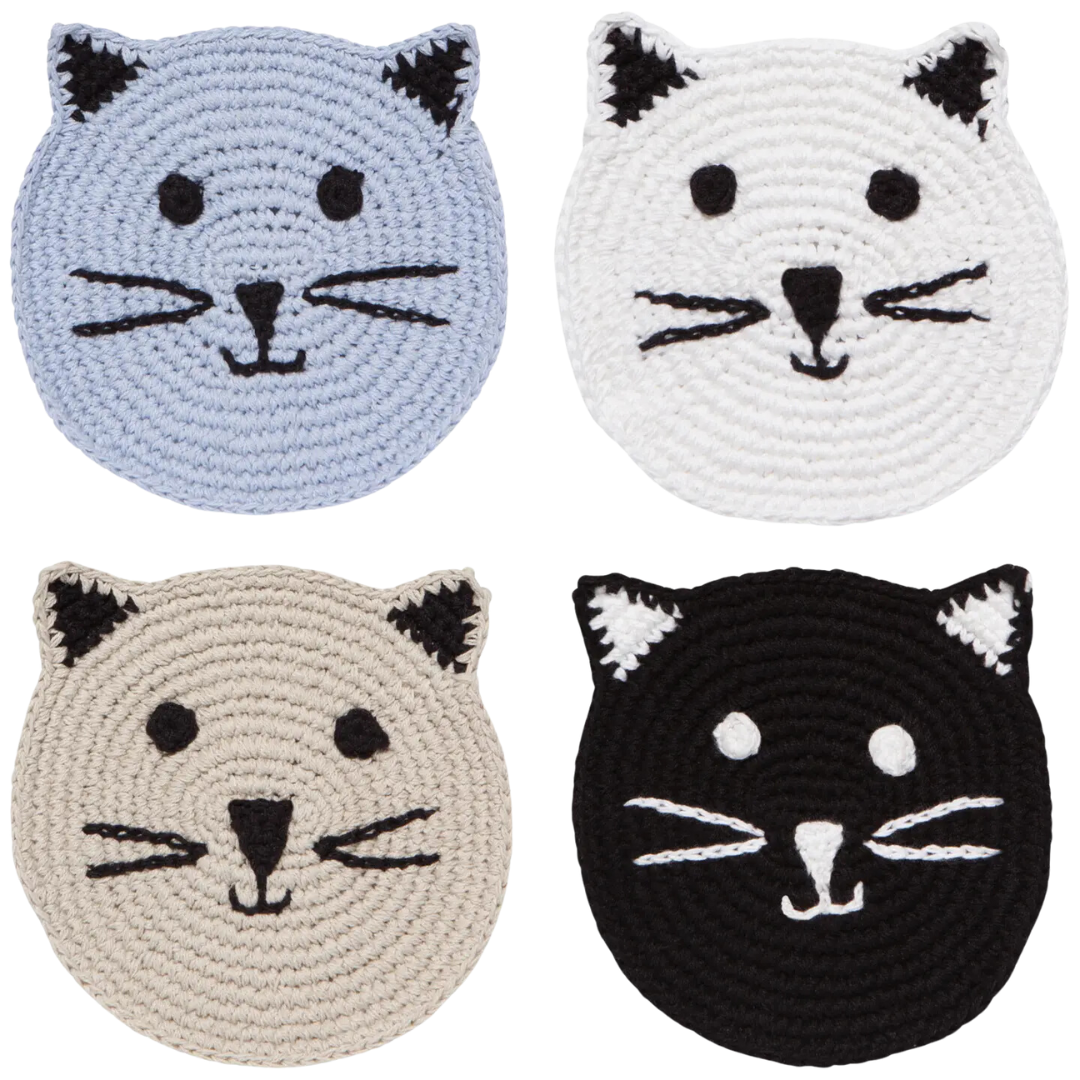 Meow & Furever Crochet Coasters - Set of 4