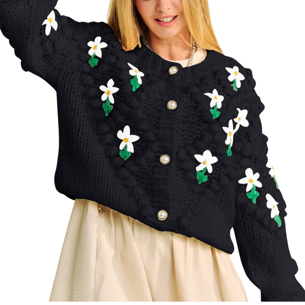 Plus Chunky Floral Pattern Button Front Cardigan