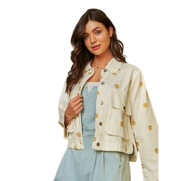 Plus Daisey Embroidered Wide Sleeve Denim Jacket
