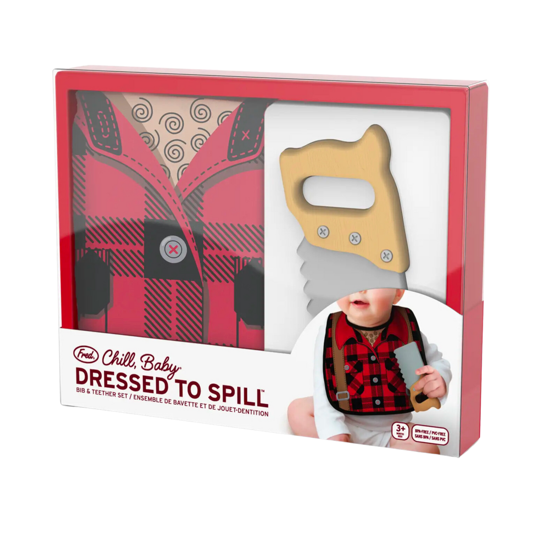 Chill Baby- Dressed To Spill- Bib & Teether Set- Lumberjack
