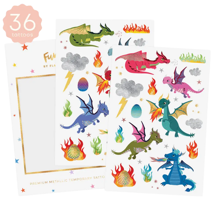 Dragons Kids Metallic Temporary Tattoo Pack | Kids Gift
