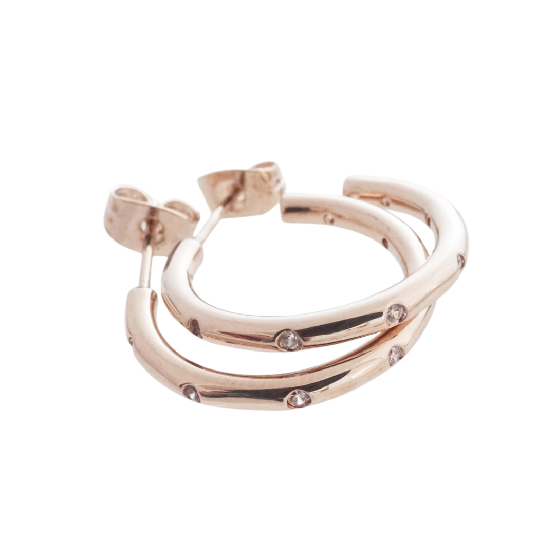Rose Gold Dotted Crystal Hoops