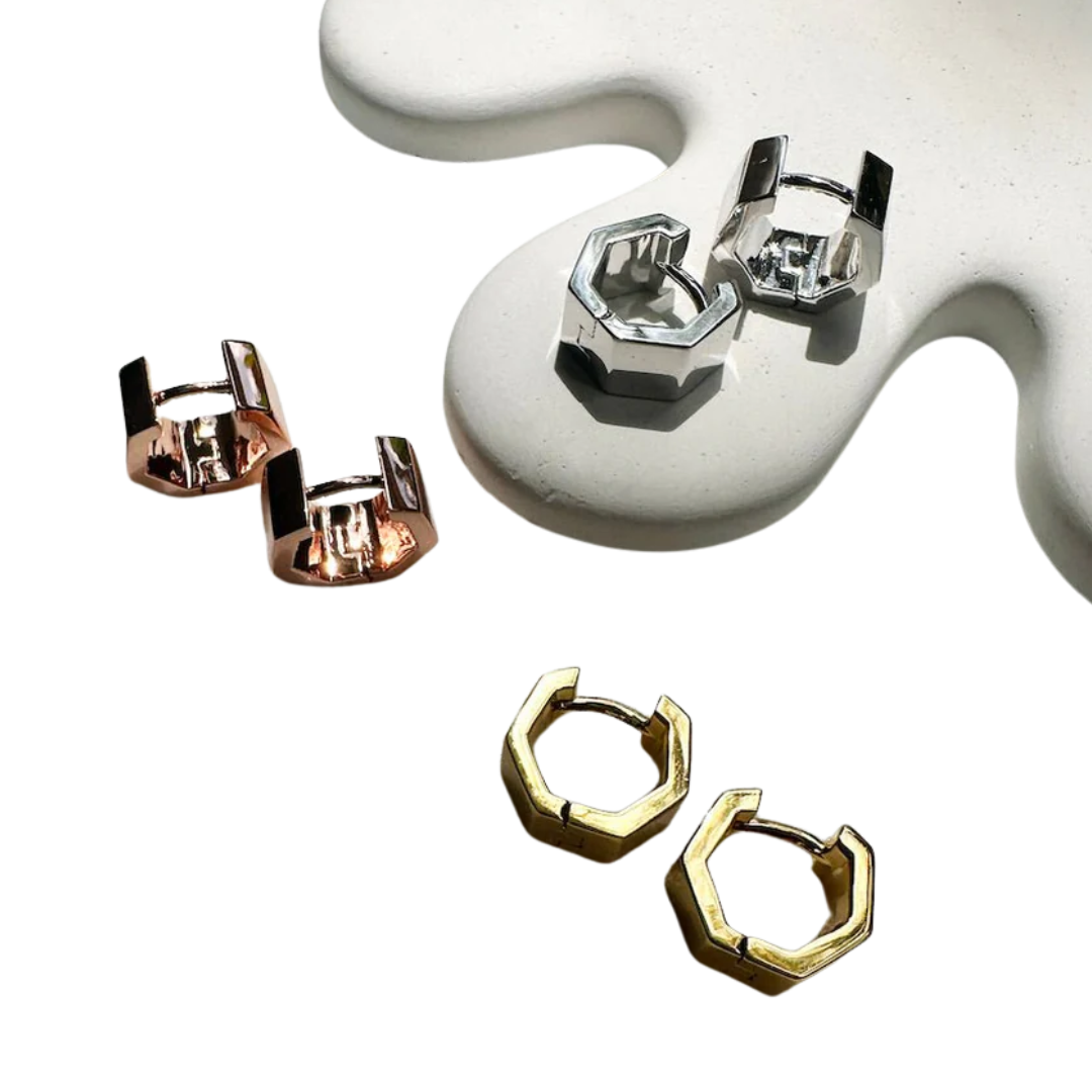 Hexagon Huggie Hoops
