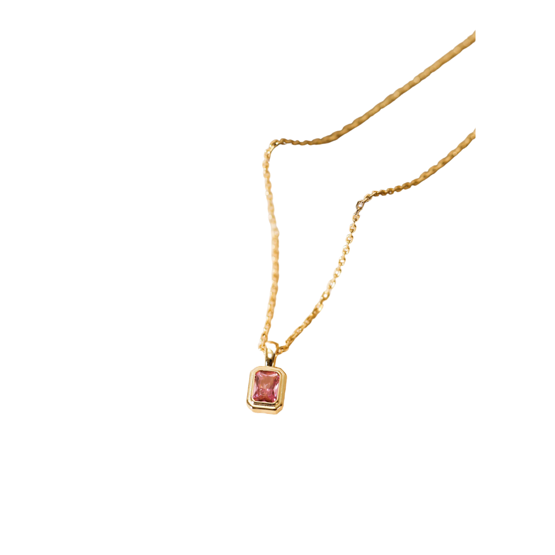 Rectangular Baguette Pendant Necklace - Light Pink