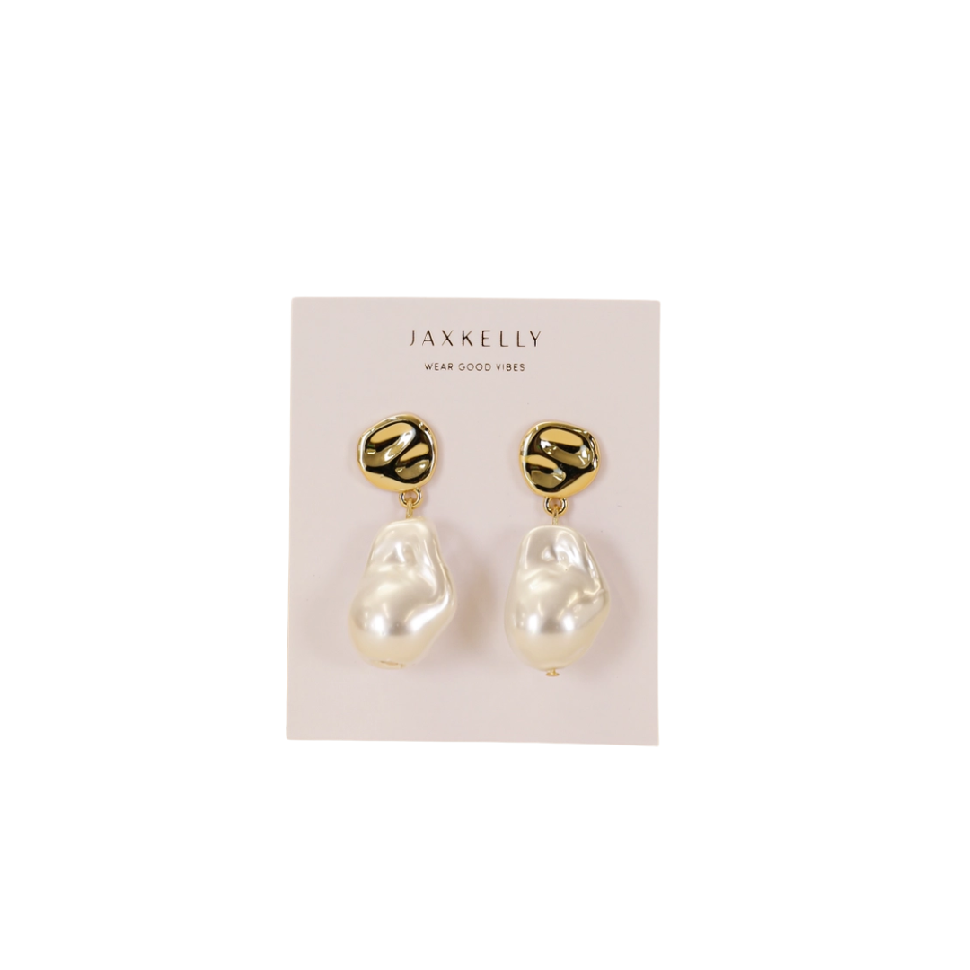 Abstract Pearl and Gold Drop Earrings