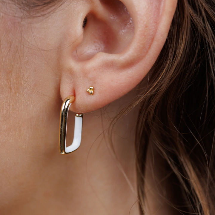 White Enamel Large Rectangle Gold Hoop Earrings