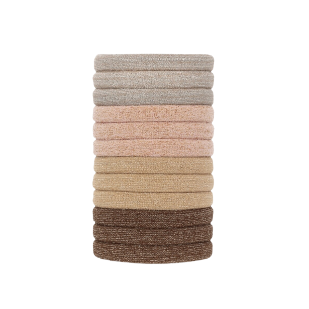 Recycled Nylon Glitter Medium Elastics 12pc- Neutral