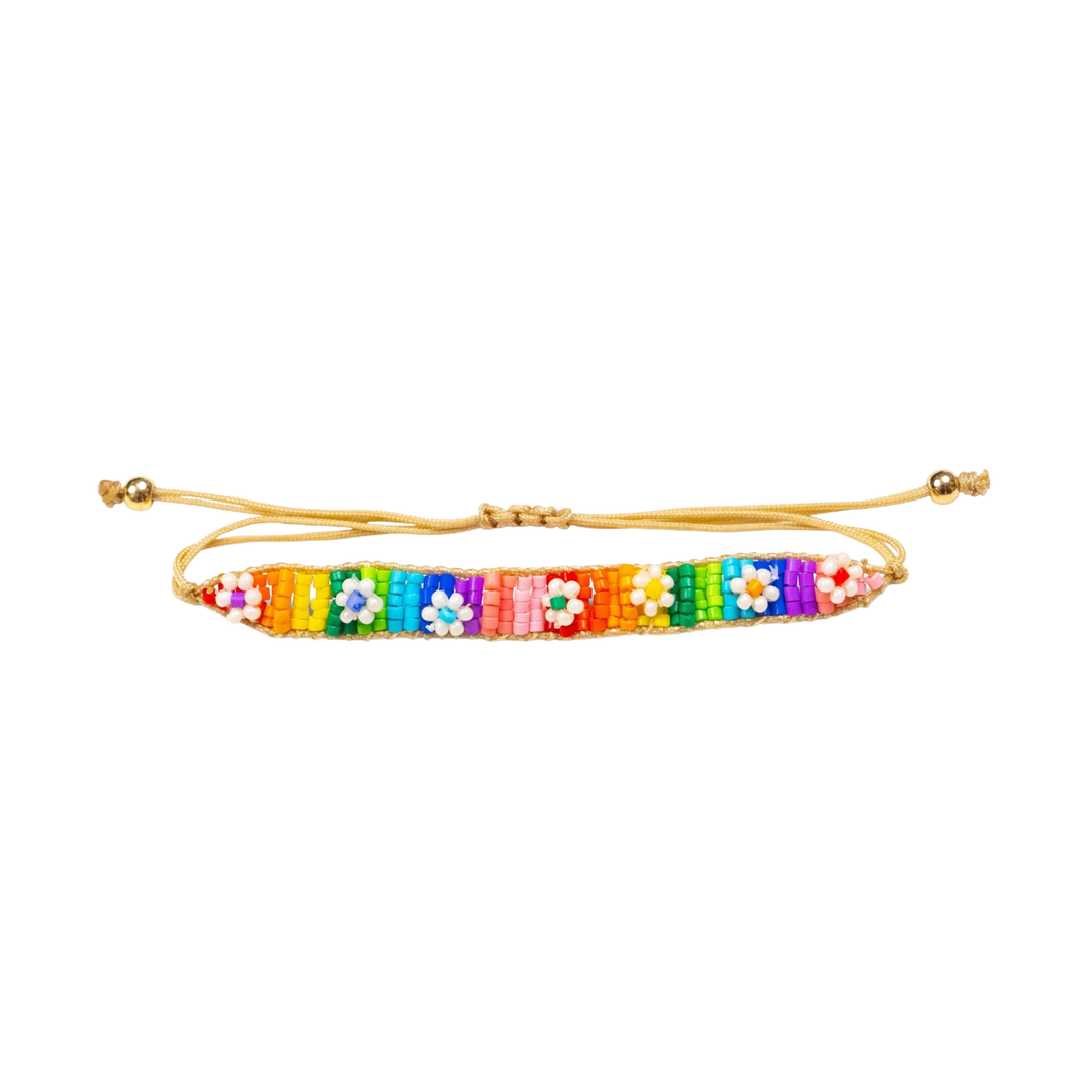 Rainbow & Baby Flowers Beaded Bolo Bracelet