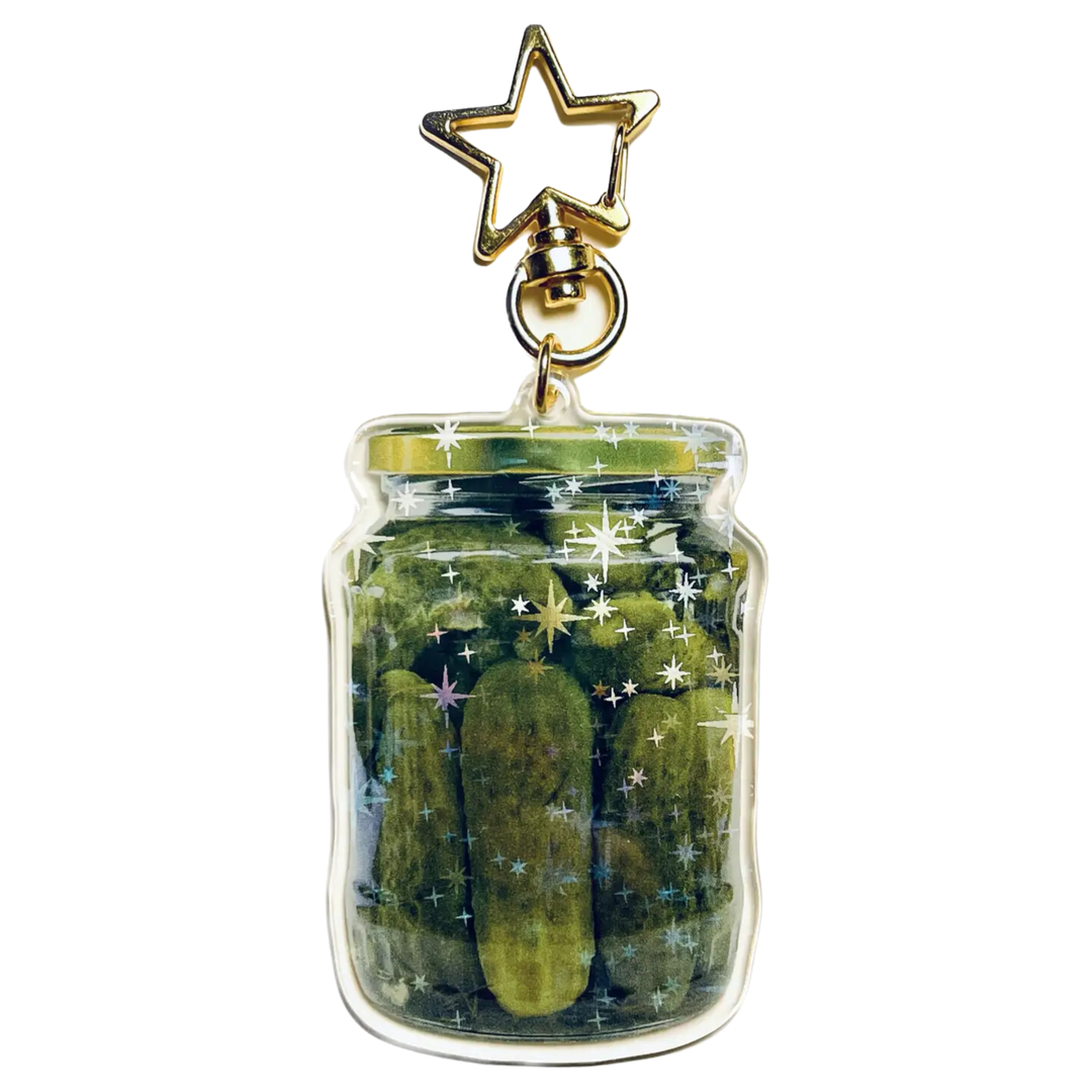 Holographic Sparkle Pickle Jar Acrylic Keychain