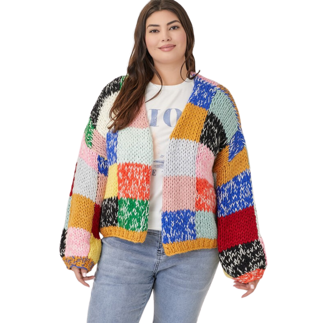 Colorblock Sweater Cardigan - Rainbow