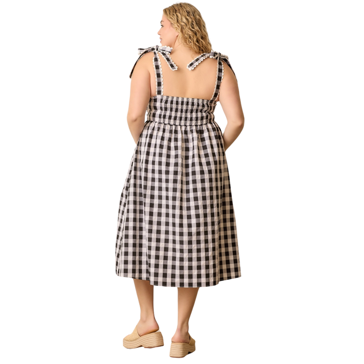 Gingham Sleeve Tie Midi Dress