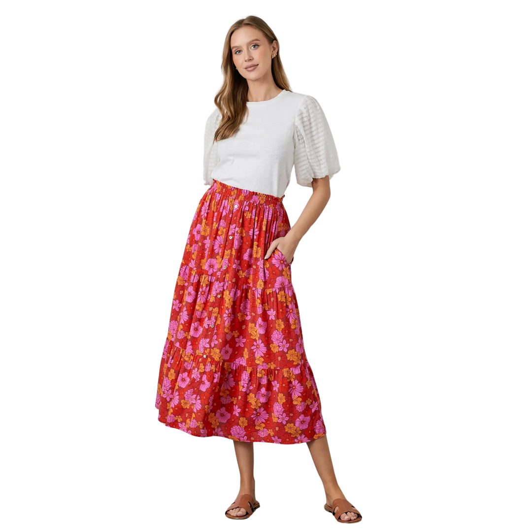 Floral Print Tiered with Front Button Detail