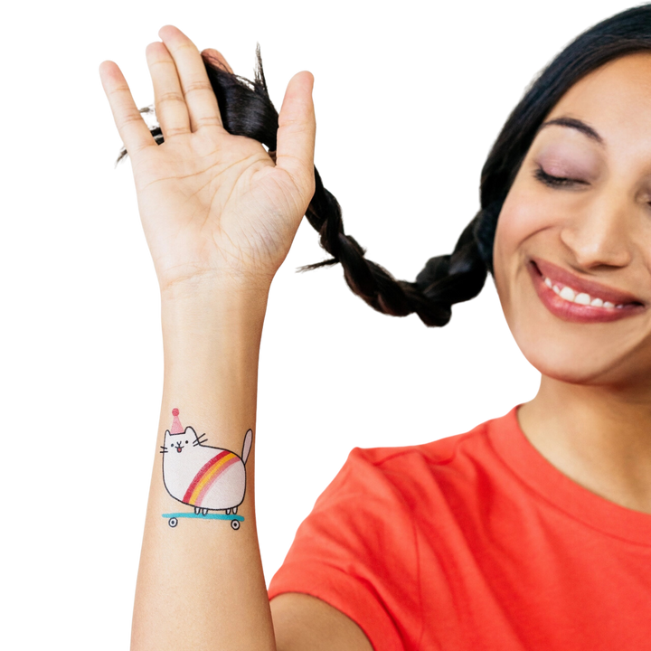 Skateboard Kitty Tattoo Pair