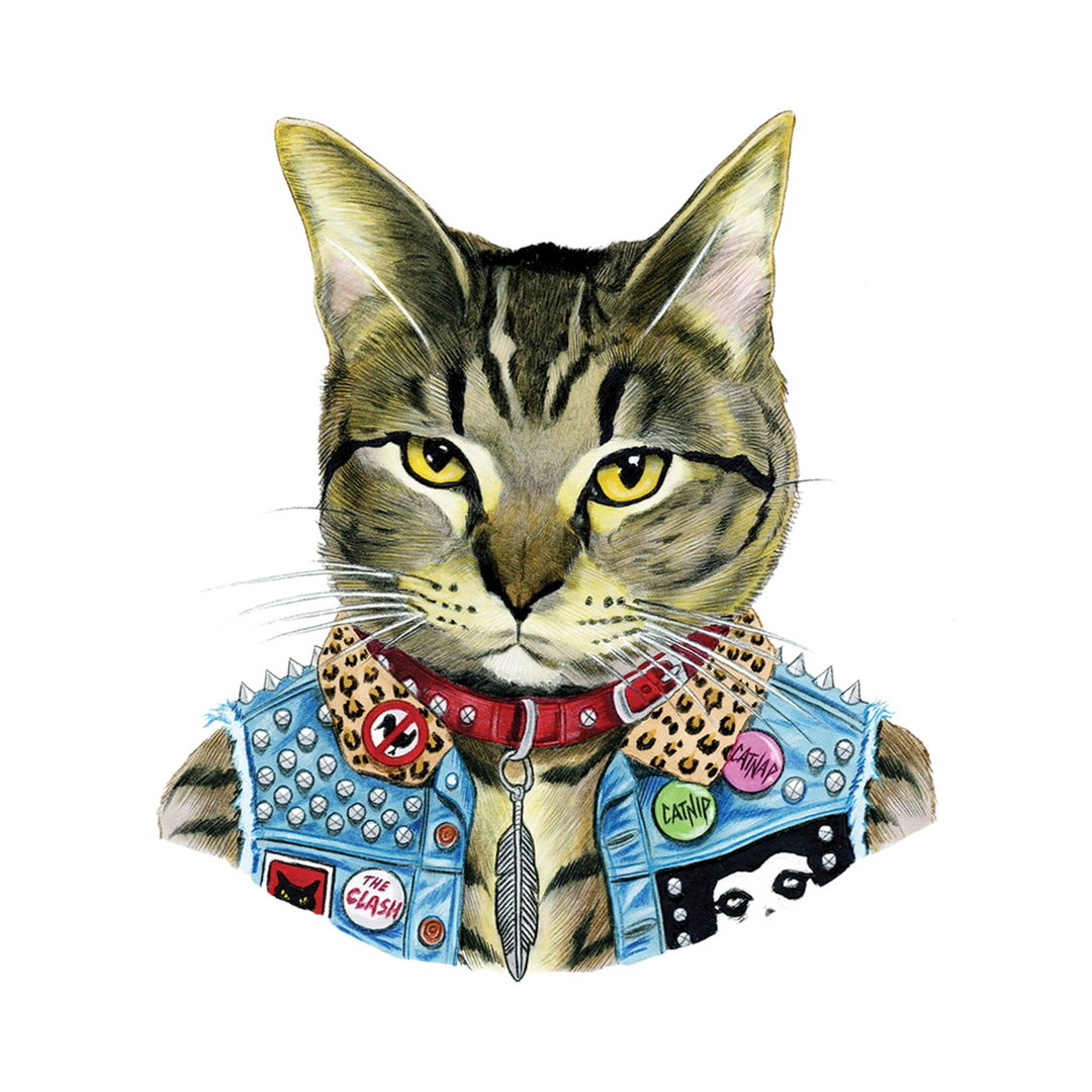 Punk Cat Tattoo Pair