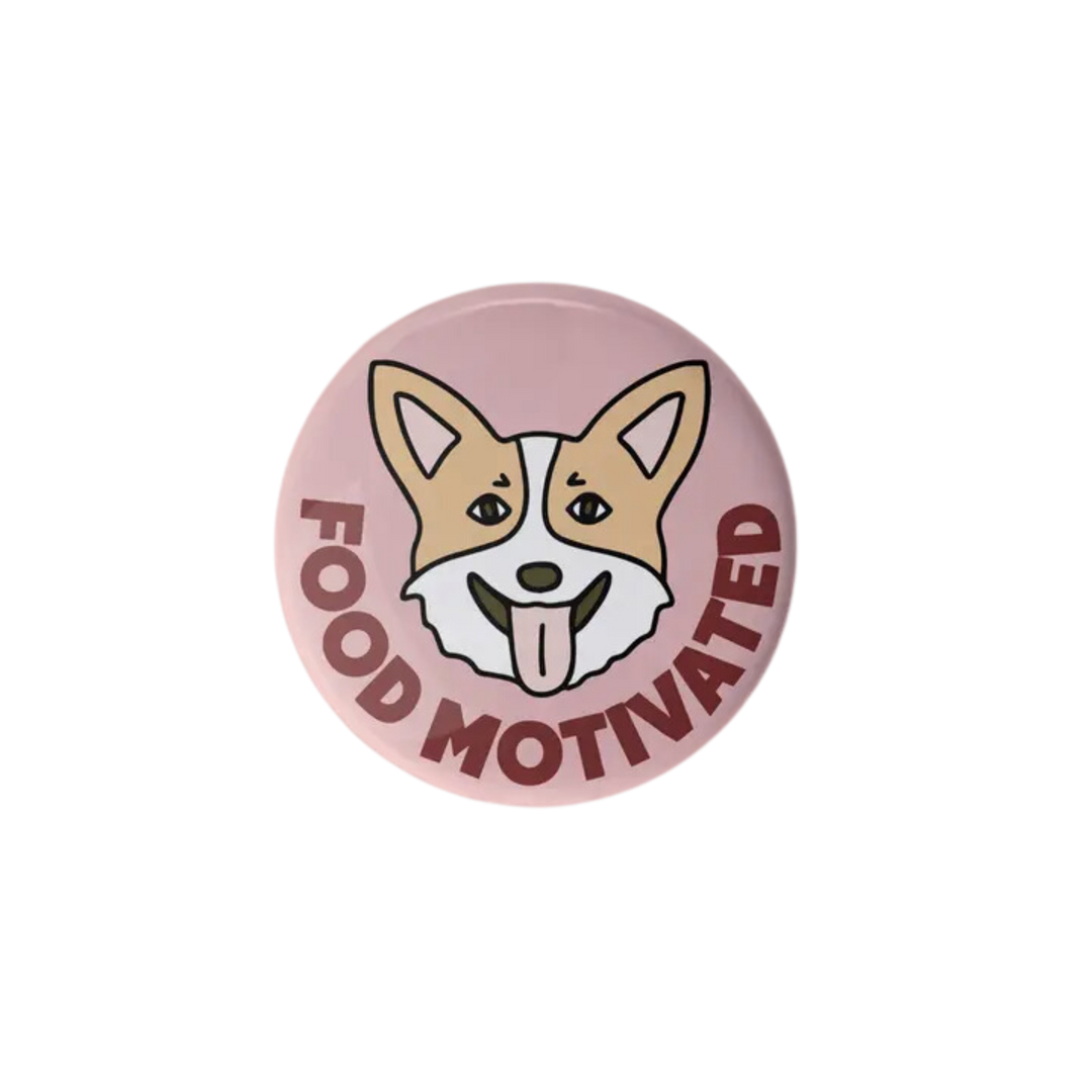 Corgi Food Motivated Pinback Button