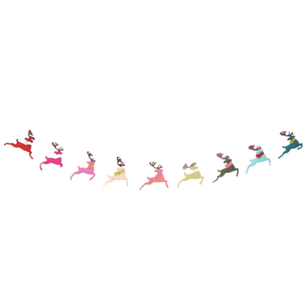 Rainbow Leaping Reindeer Felt Garland