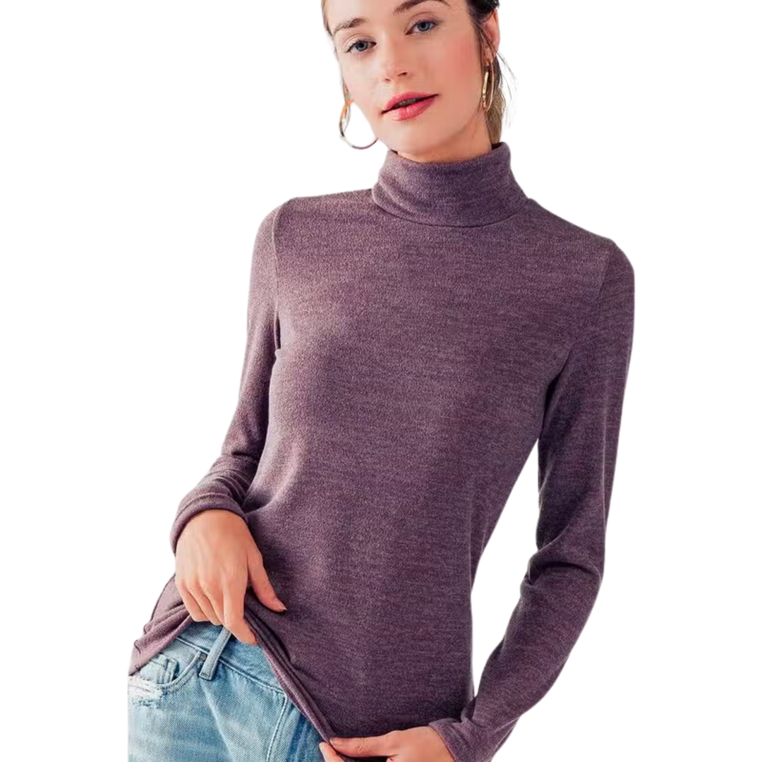 Ultra Lightweight Marble Turtleneck Top - Plum