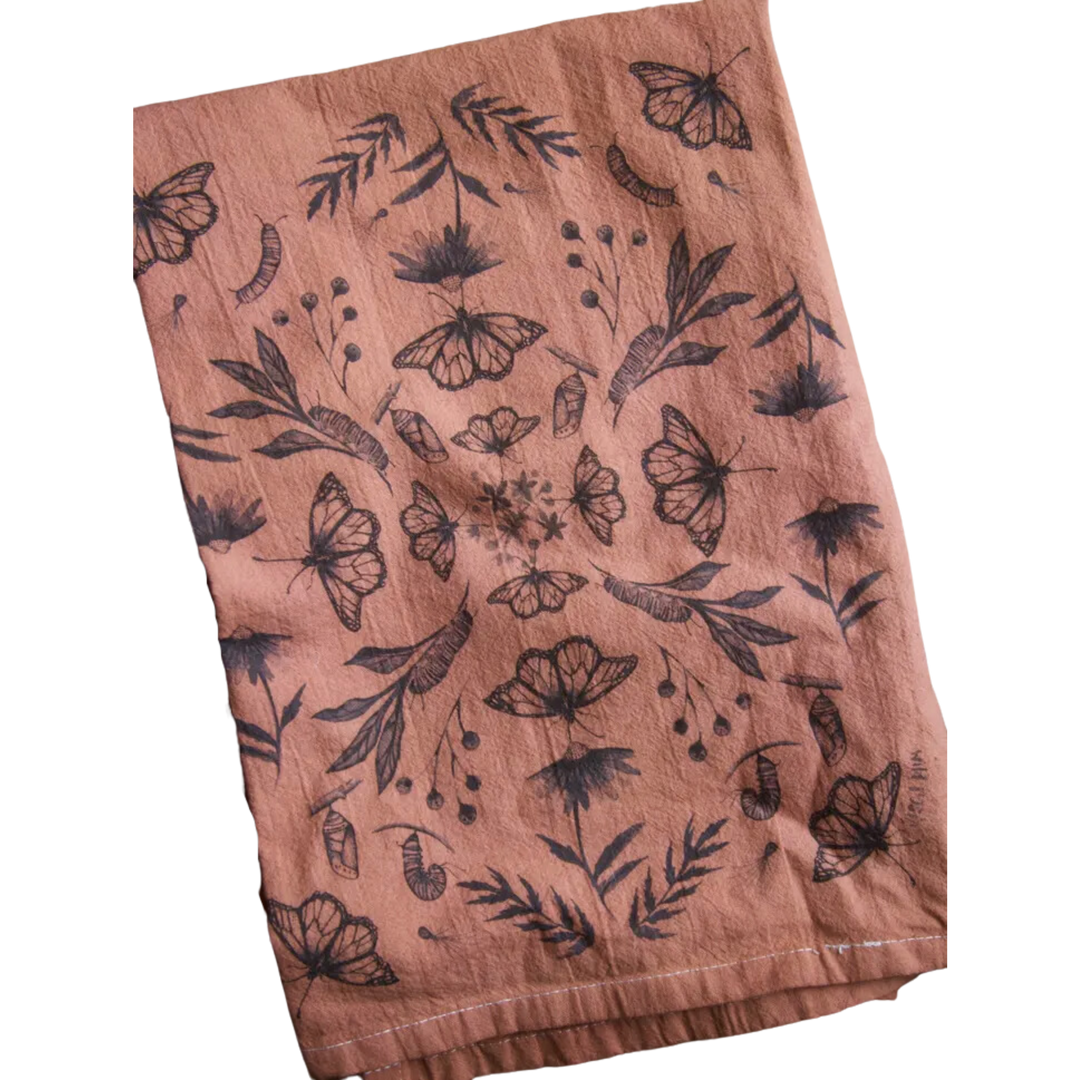 Monarch Life Cycle Hand Dyed Tea Towel