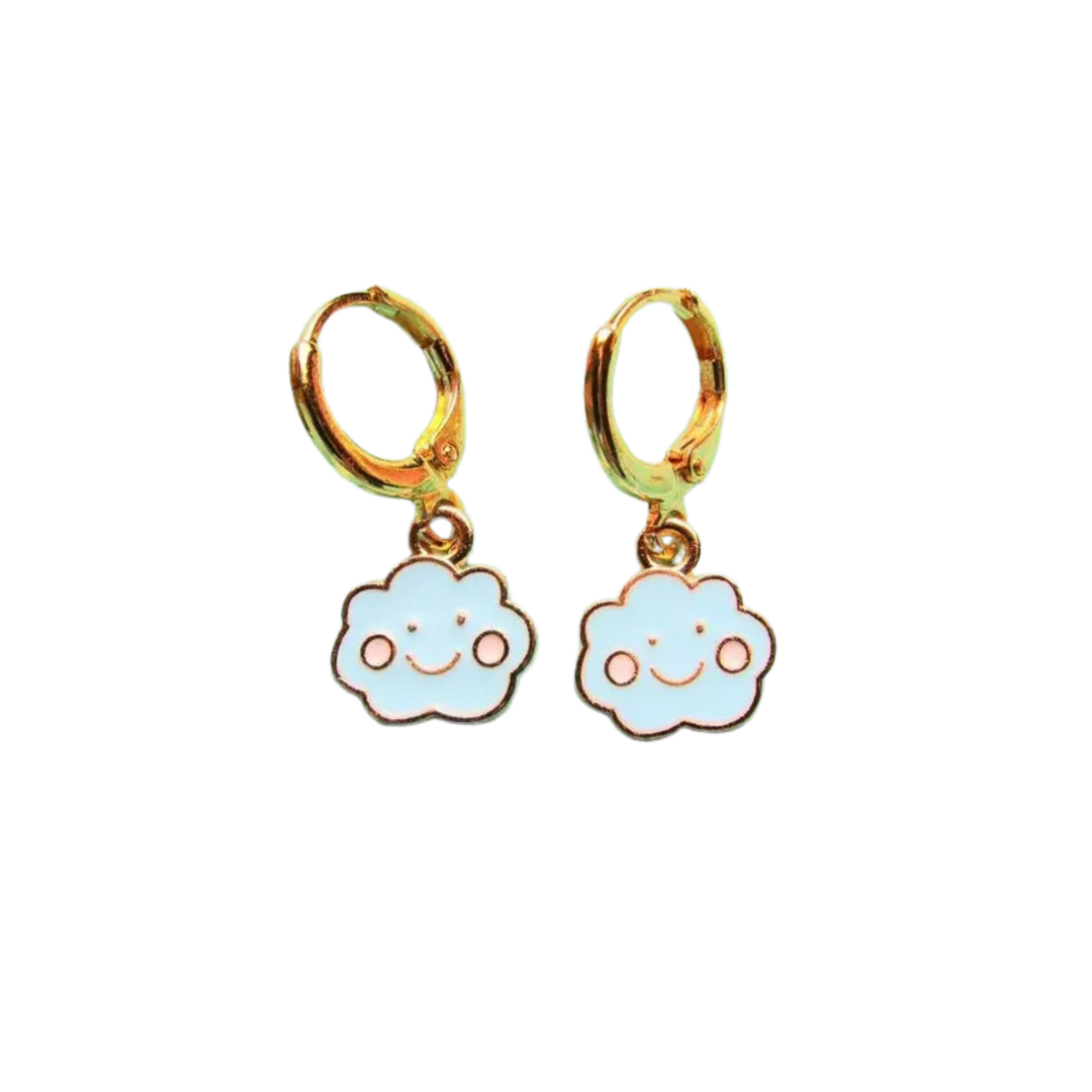 Pastel Blue Cloud Gold Earrings