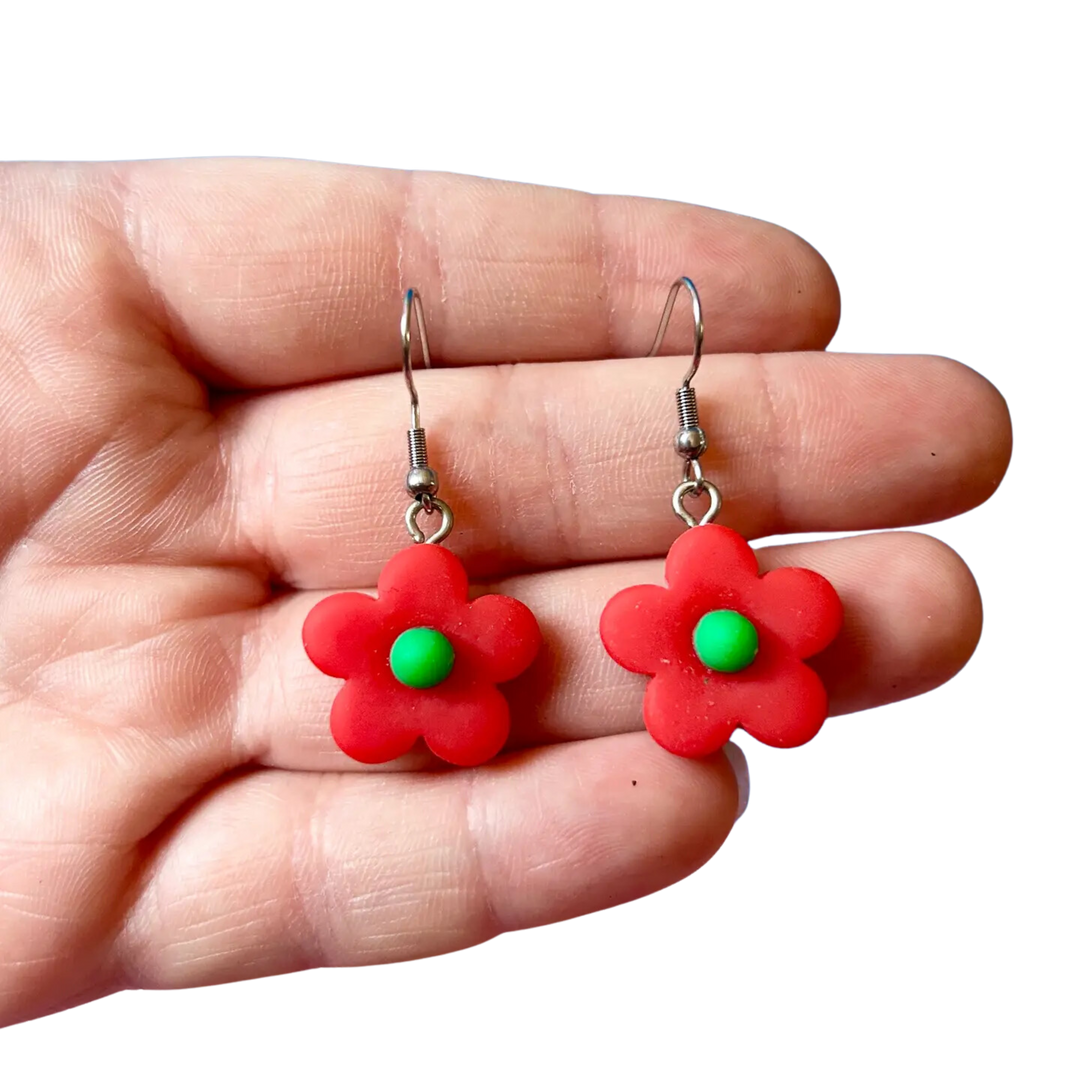 Red Daisy Clay Earrings