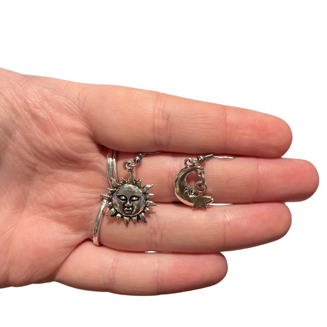 Silver Sun Moon Stars Earrings