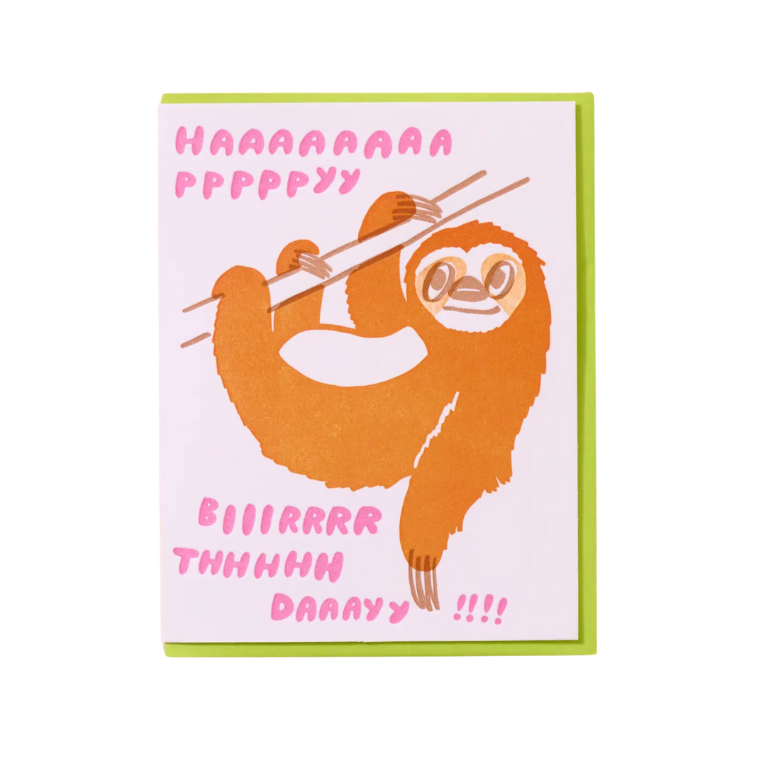 Happy Birthday Sloth Card - Pink/Green