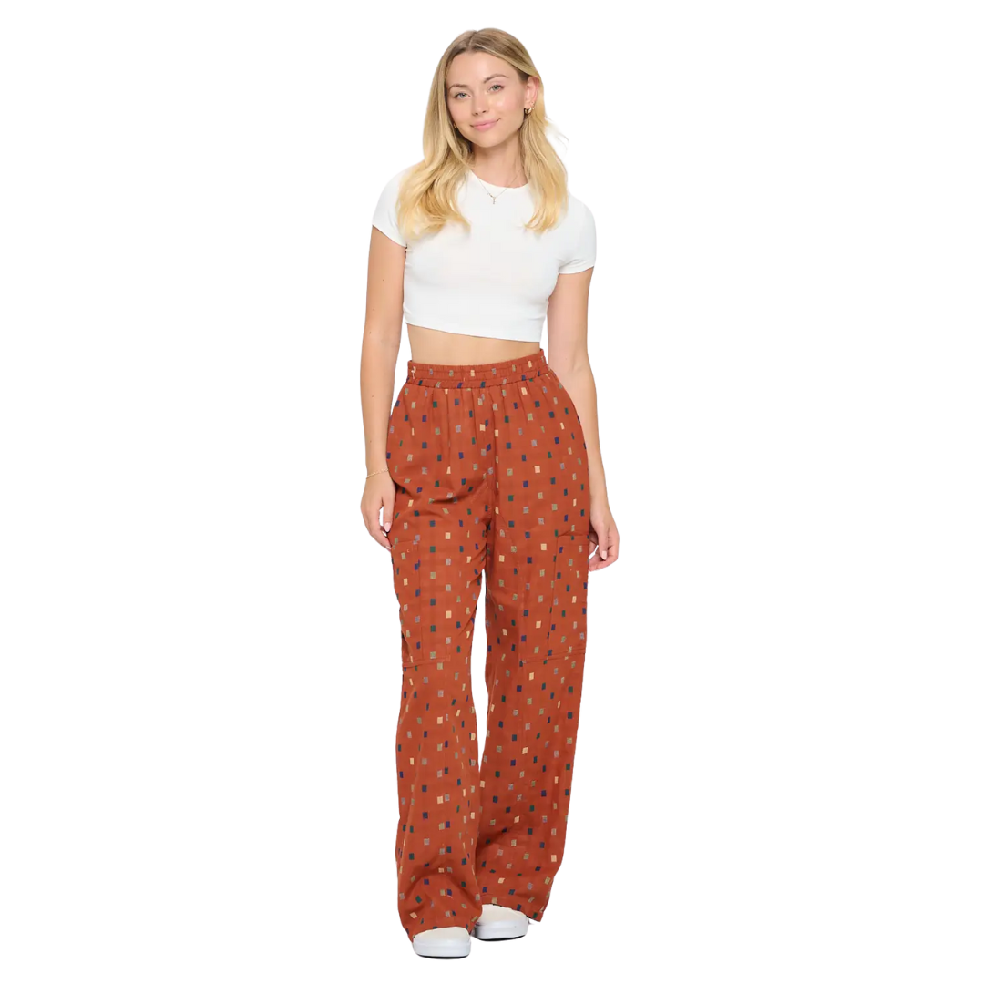 Polka Square Print Cotton Pants - Red