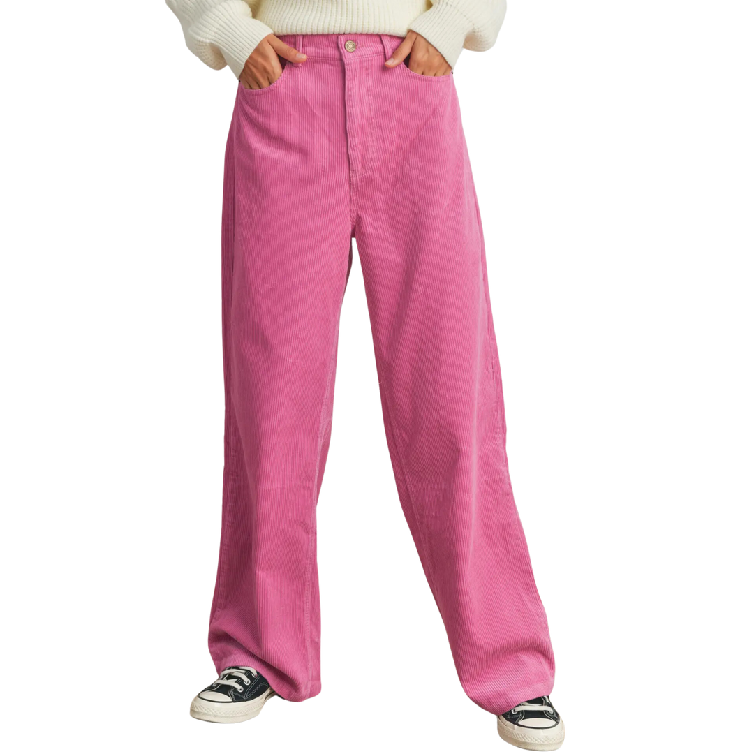 Corduroy Fabric with Pockets Detailed Pants- Pink