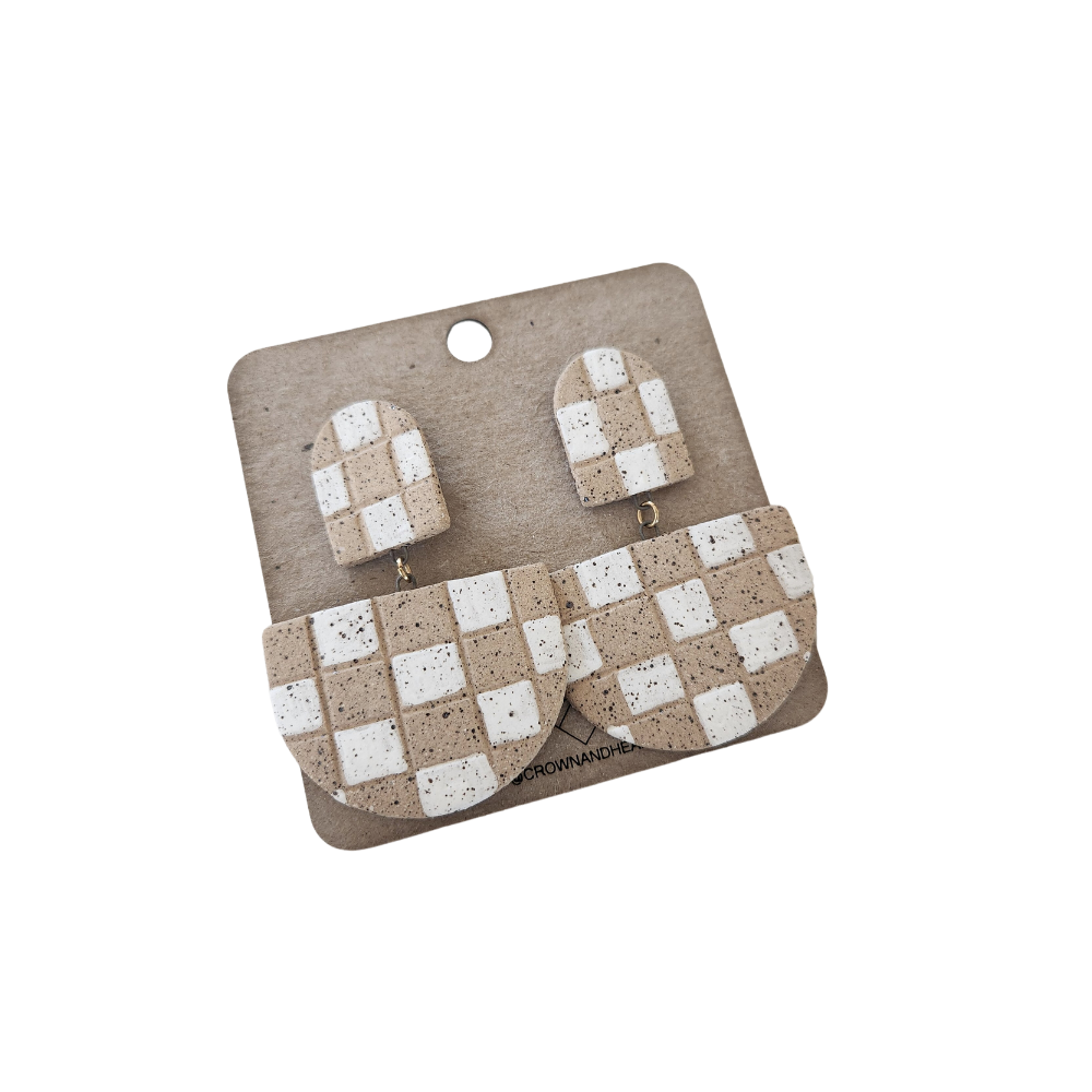 Speckled Blonde Checkerboard Earrings