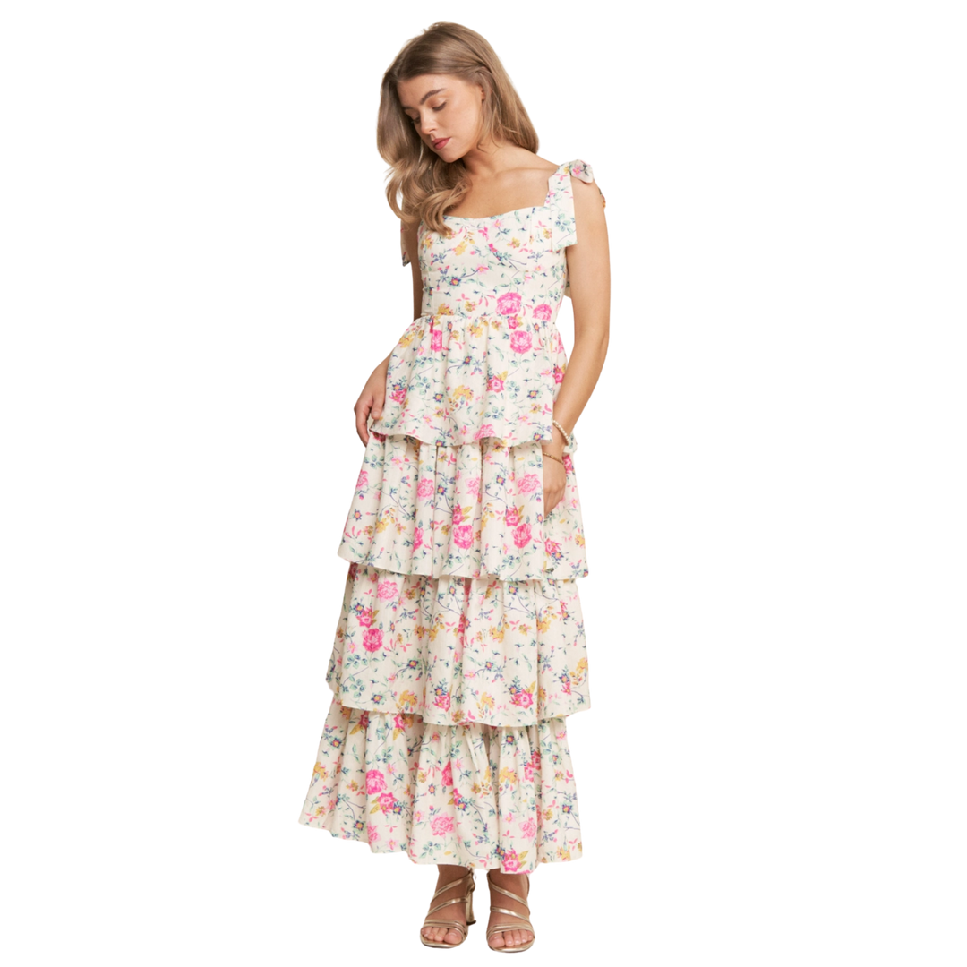 Floral Print Tiered Empire Maxi Dress