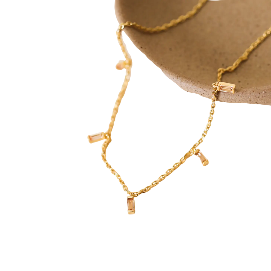 Baguette Drop Necklace - 18k Gold Plated - 16" To 18"