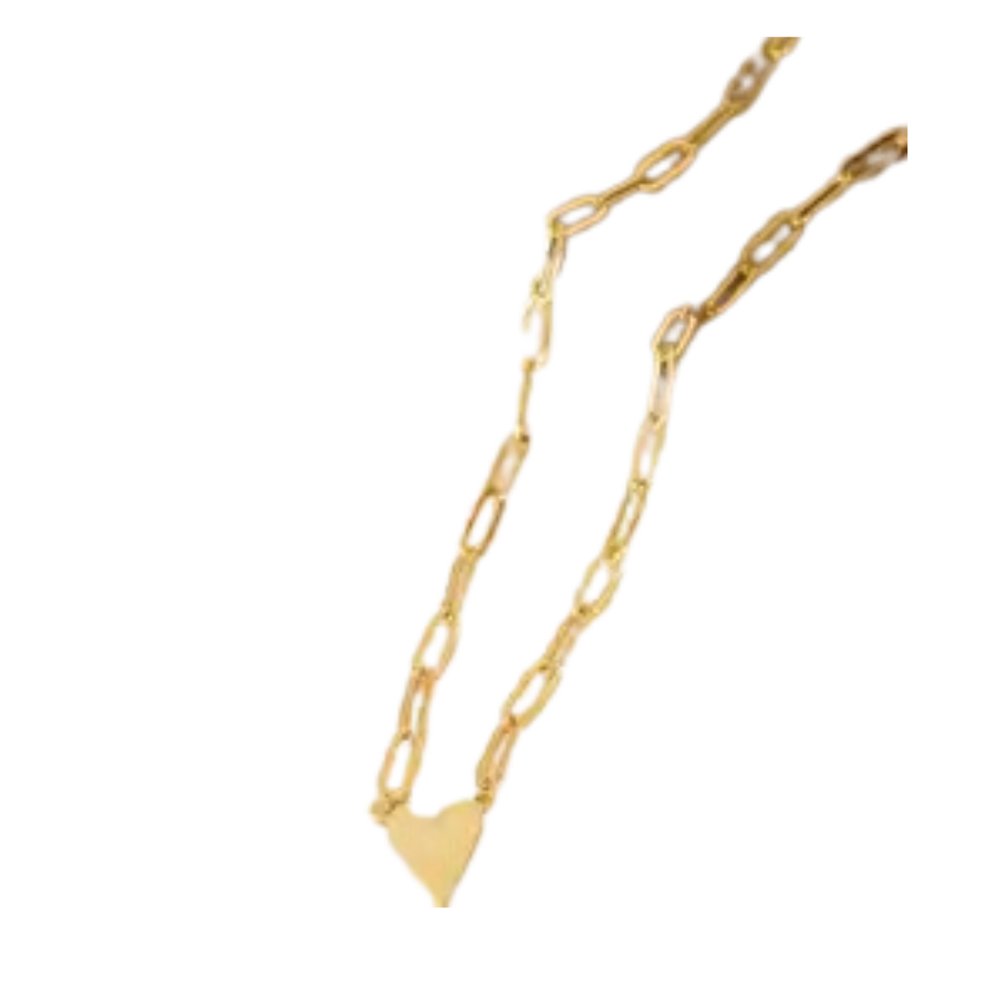 Gold Heart Pendant Link Chain Necklace - 18k Gold Plated