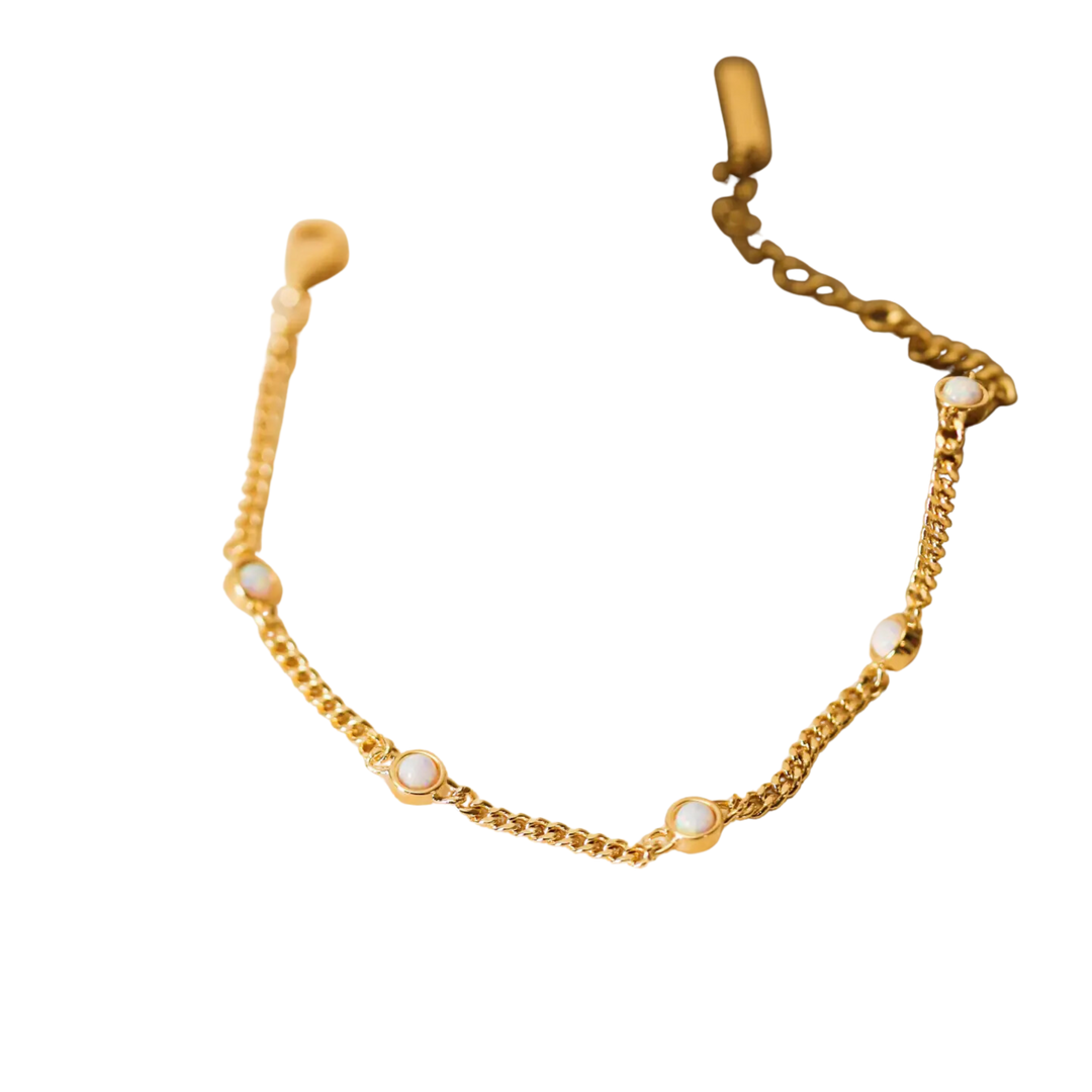 White Opal Gemstone Bracelet - 18k Gold Plated