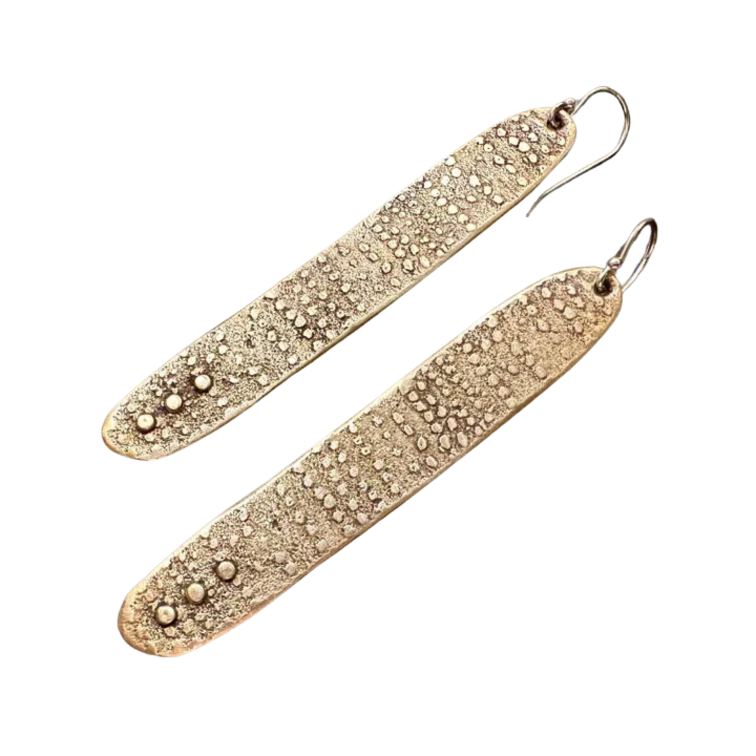 Long Relic Earrings- Brass