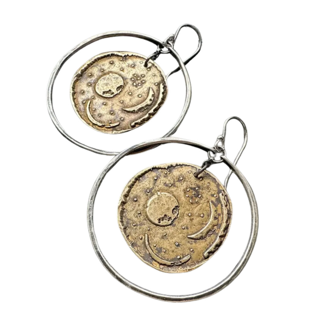 Nebra Sky Discs (Brass) in Medium Sterling Silver Hoop
