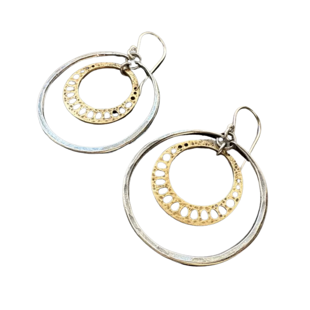Tiny Brass Lotus Roots in Small Sterling Hoops