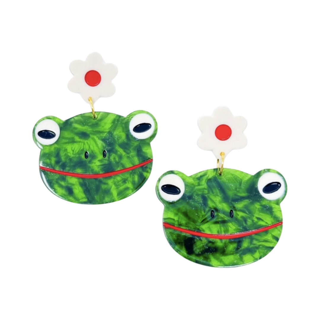 Frog and Flowers Acetate Earrings