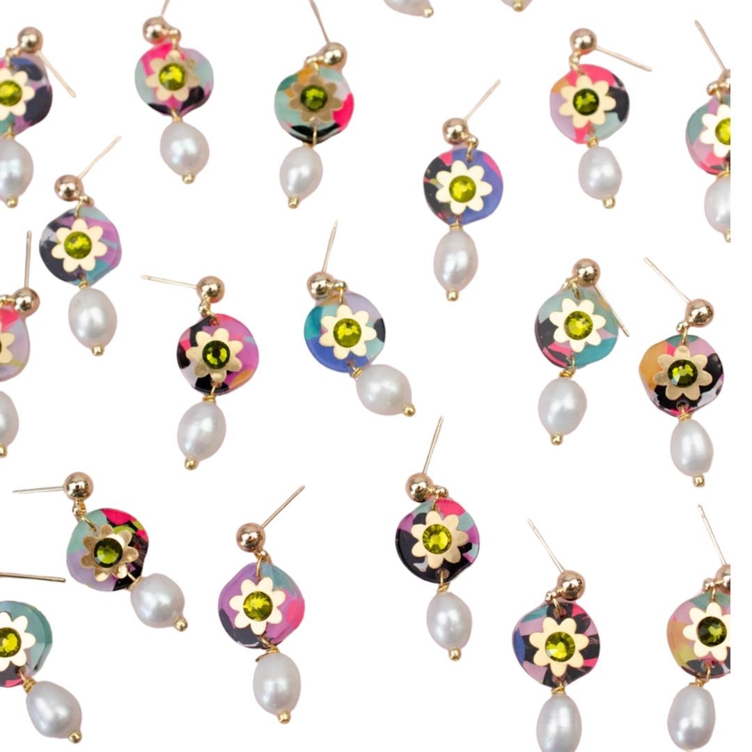 Handpainted Pearl Drop Earrings