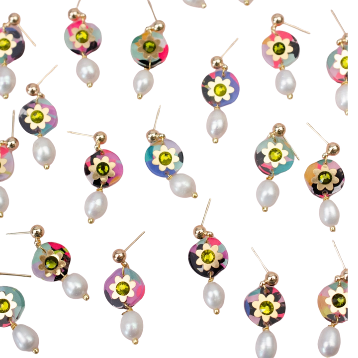 Handpainted Pearl Drop Earrings